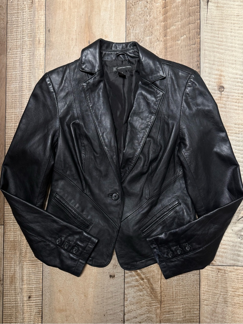 INC International Concepts Women's Black Leather Blazer